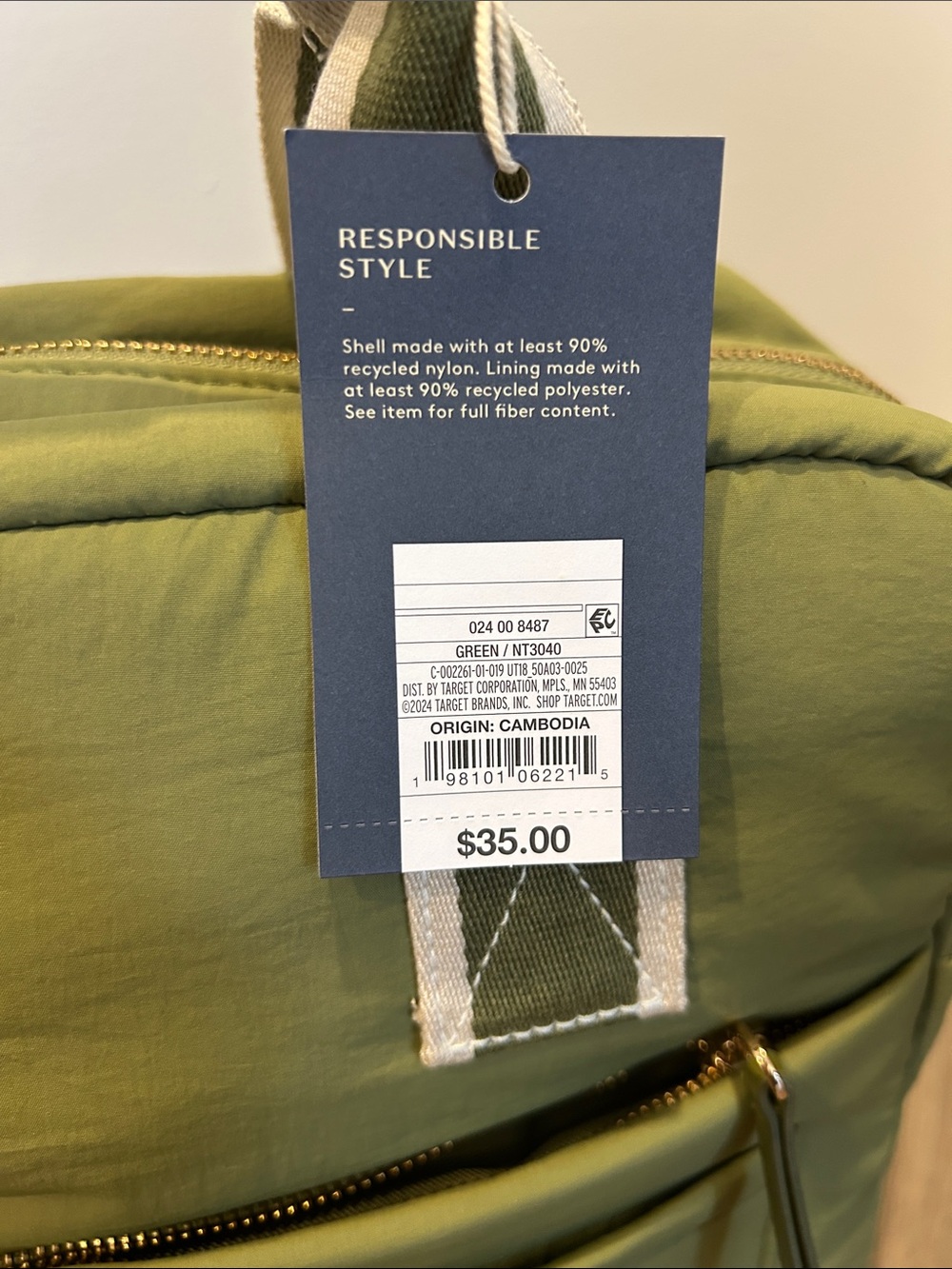 NWT Universal Thread Olive Nylon Top-Handle Backpack - Picture 2 of 6